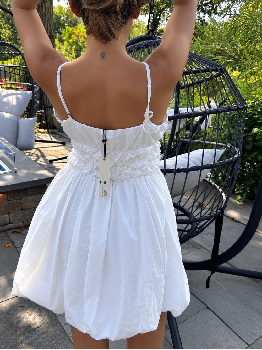 NWT PINCH White Bubble Hem Mini Dress Ruched Waist Size L - Picture 2 of 13